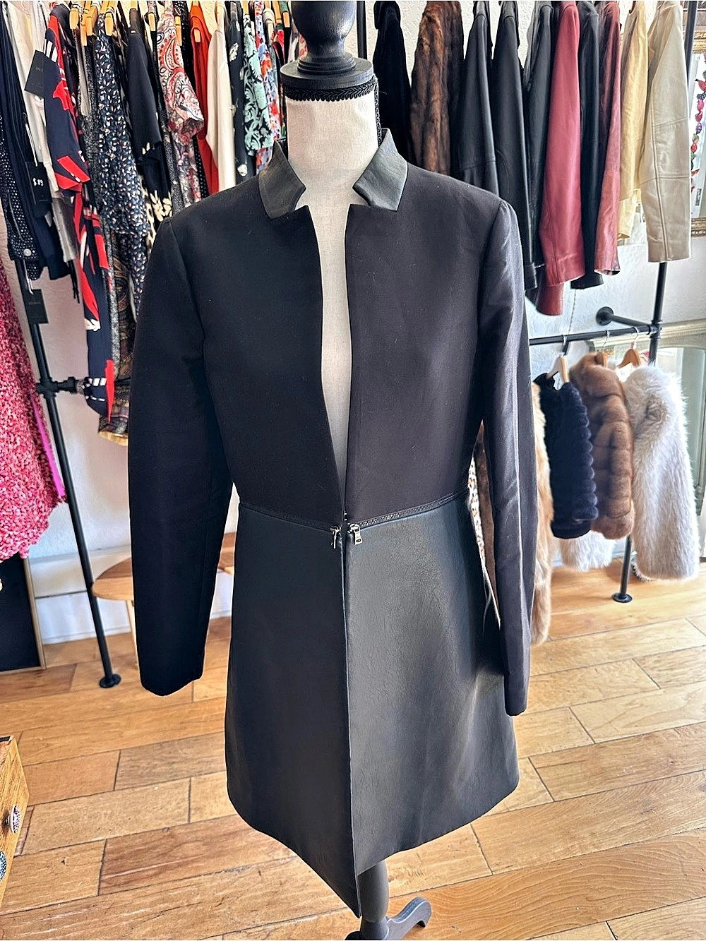 BCBGMaxAzria Black Faux Leather Panel Coat NWT